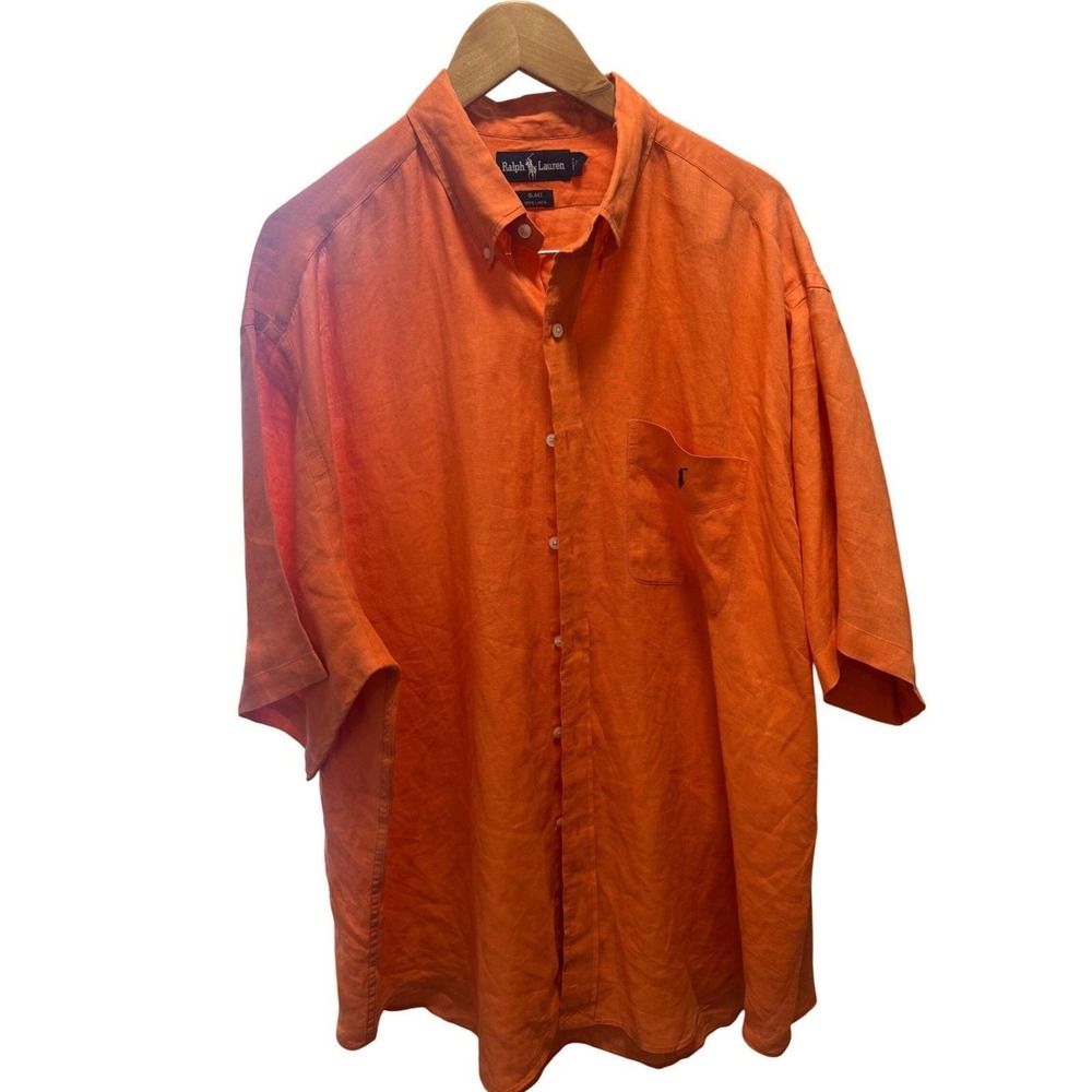 Ralph Lauren Blake 100% Linen Shirt Men's 2XL Orange Button Front Short Sleeve
